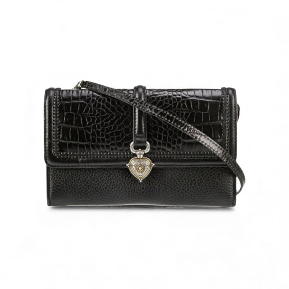 Brighton Handbags - Brighton Black Croc-Embossed Leather Crossbody Wallet – EUC